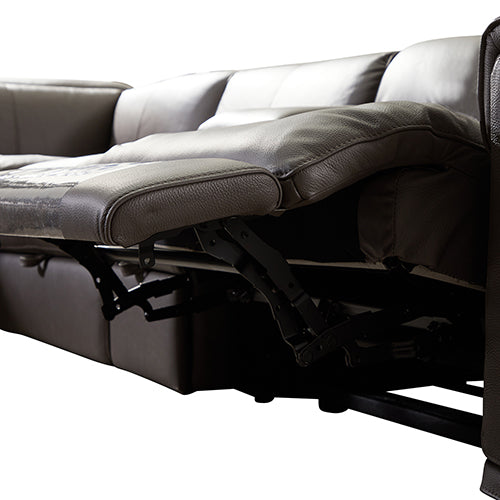 Corner Sofa Square Wedge Finest Genuine Leather Grey Electric Recliner Storage Drawer with 2x Cup Holders Lounge Set for Living Room - Cosy Abode