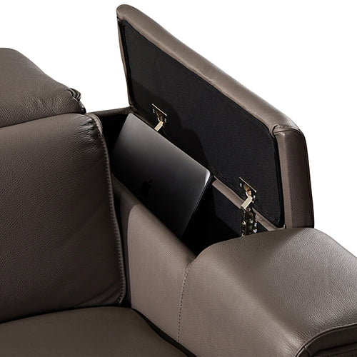 Corner Sofa Square Wedge Finest Genuine Leather Grey Electric Recliner Storage Drawer with 2x Cup Holders Lounge Set for Living Room - Cosy Abode