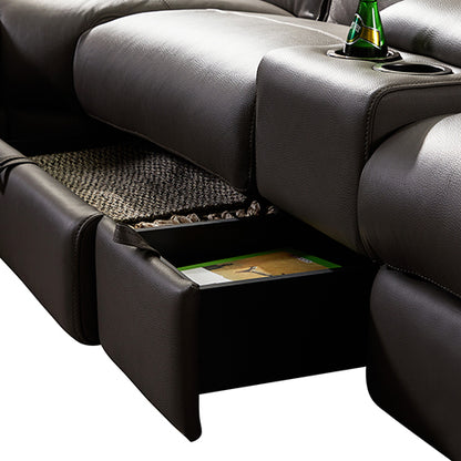 Corner Sofa Square Wedge Finest Genuine Leather Grey Electric Recliner Storage Drawer with 2x Cup Holders Lounge Set for Living Room - Cosy Abode