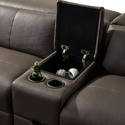 Corner Sofa Square Wedge Finest Genuine Leather Grey Electric Recliner Storage Drawer with 2x Cup Holders Lounge Set for Living Room - Cosy Abode