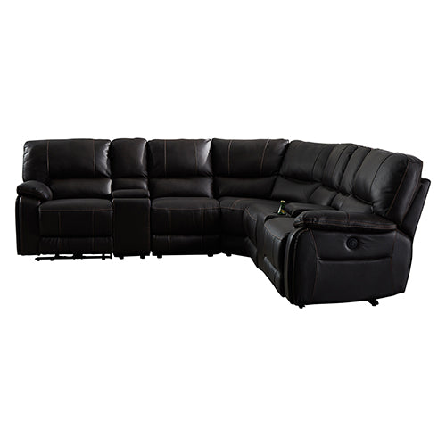Round Corner Genuine Leather Dark Brown Electric Recliner with 2x Cup Holders Lounge Set for Living Room - Cosy Abode