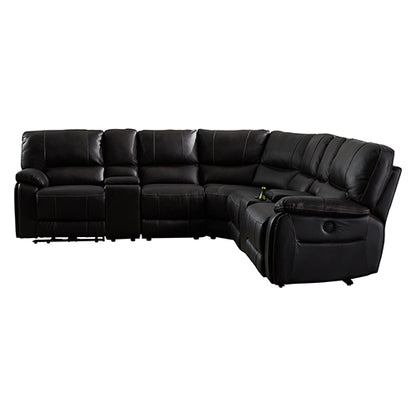 Round Corner Genuine Leather Dark Brown Electric Recliner with 2x Cup Holders Lounge Set for Living Room - Cosy Abode