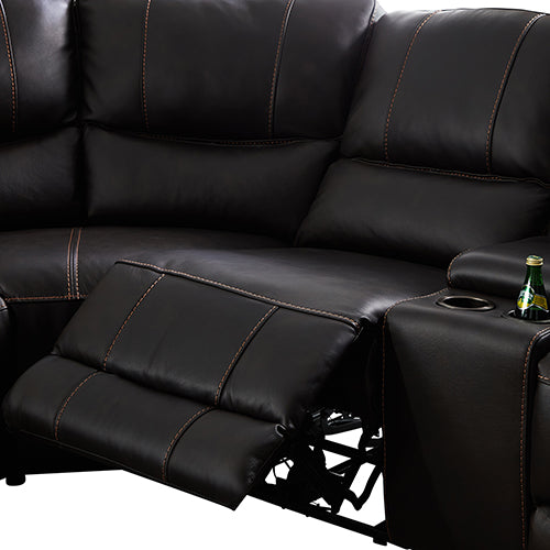 Round Corner Genuine Leather Dark Brown Electric Recliner with 2x Cup Holders Lounge Set for Living Room - Cosy Abode
