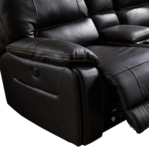Round Corner Genuine Leather Dark Brown Electric Recliner with 2x Cup Holders Lounge Set for Living Room - Cosy Abode