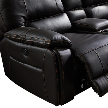 Round Corner Genuine Leather Dark Brown Electric Recliner with 2x Cup Holders Lounge Set for Living Room - Cosy Abode