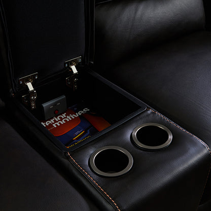 Round Corner Genuine Leather Dark Brown Electric Recliner with 2x Cup Holders Lounge Set for Living Room - Cosy Abode