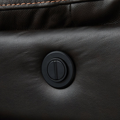 Round Corner Genuine Leather Dark Brown Electric Recliner with 2x Cup Holders Lounge Set for Living Room - Cosy Abode