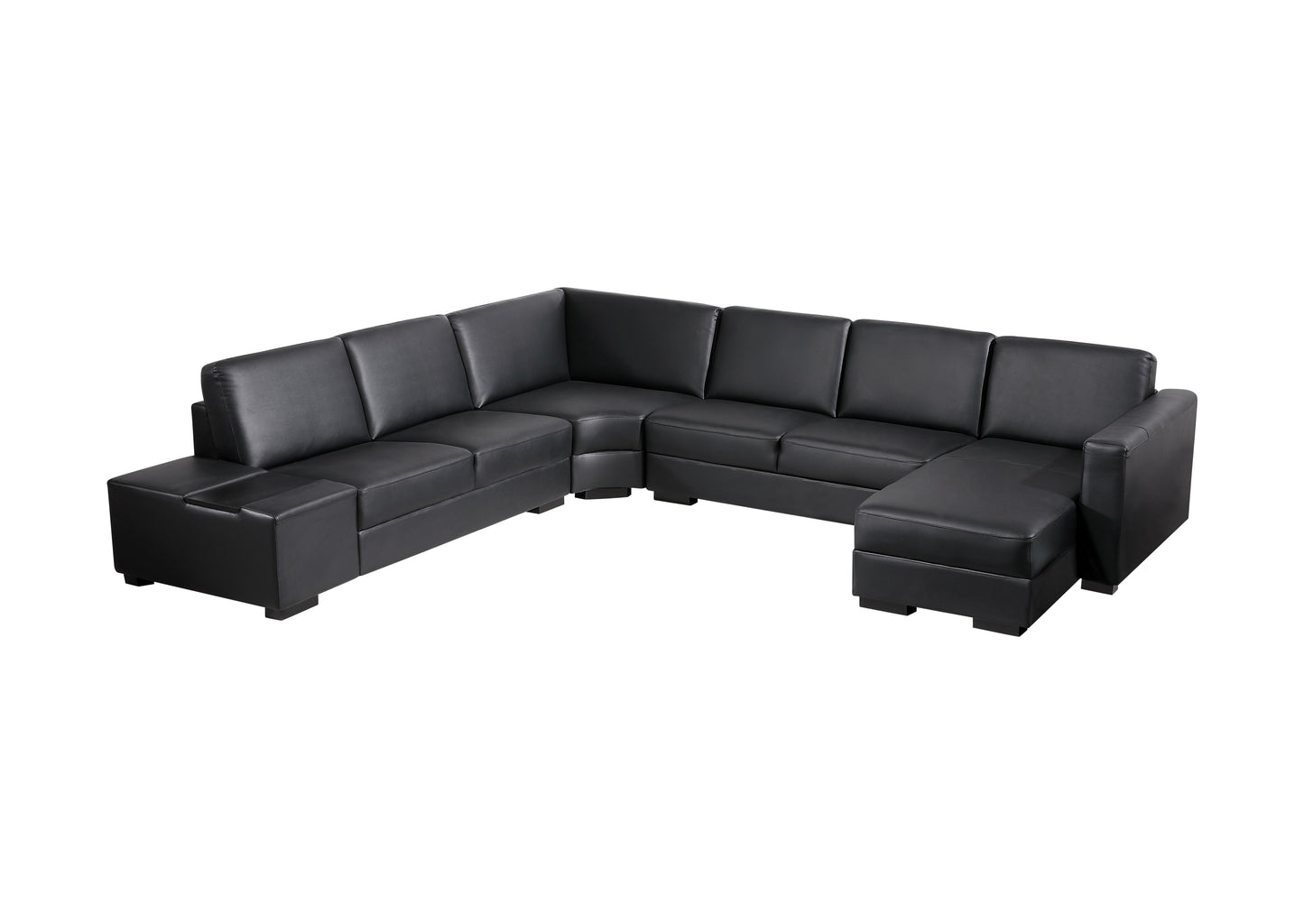 Lounge Set Luxurious 6 Seater Bonded Leather Corner Sofa Living Room Couch in Black with Chaise - Cosy Abode