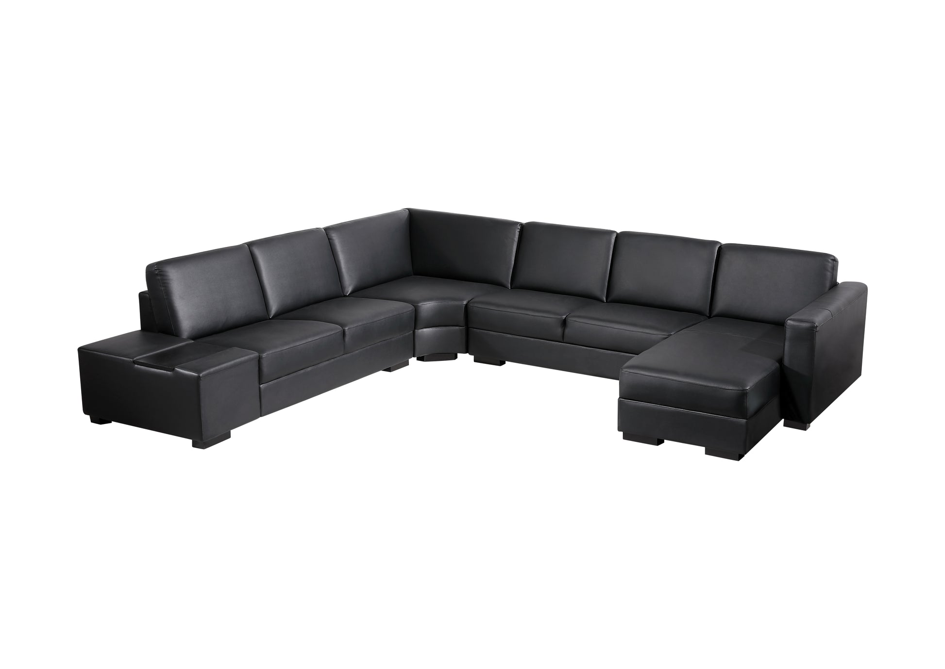 Lounge Set Luxurious 6 Seater Bonded Leather Corner Sofa Living Room Couch in Black with Chaise - Cosy Abode