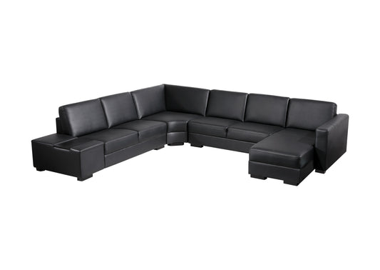 Lounge Set Luxurious 6 Seater Bonded Leather Corner Sofa Living Room Couch in Black with Chaise - Cosy Abode