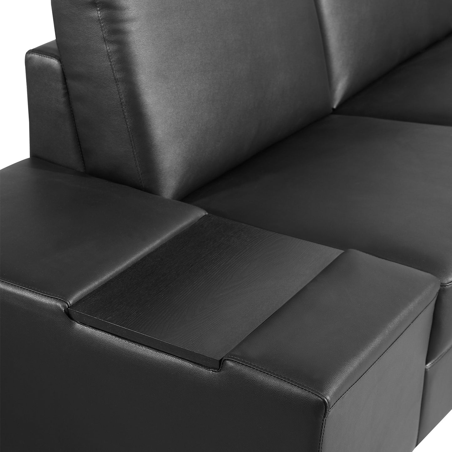 Lounge Set Luxurious 6 Seater Bonded Leather Corner Sofa Living Room Couch in Black with Chaise - Cosy Abode