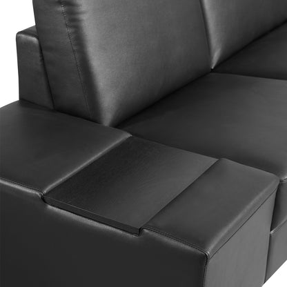 Lounge Set Luxurious 6 Seater Bonded Leather Corner Sofa Living Room Couch in Black with Chaise - Cosy Abode