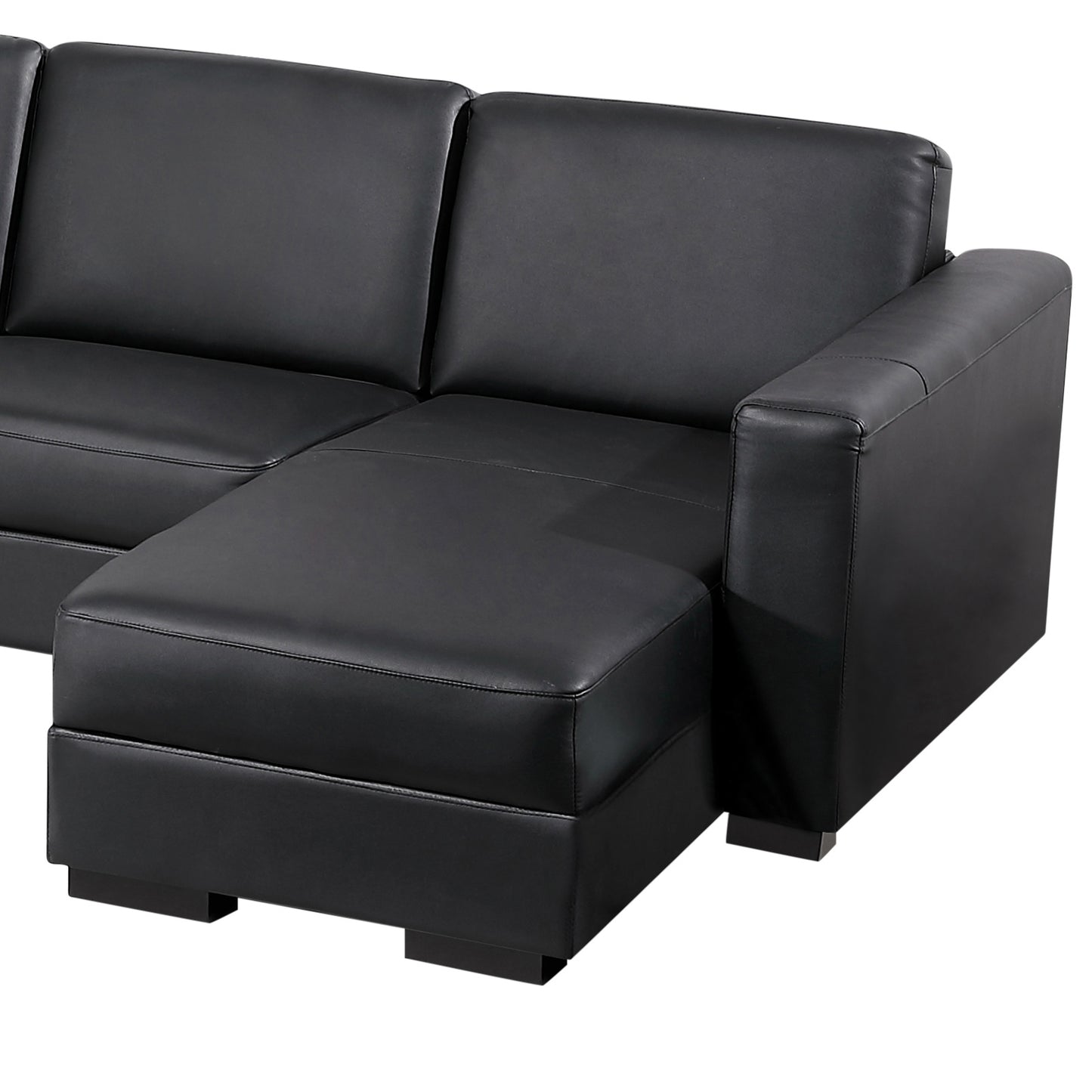 Lounge Set Luxurious 6 Seater Bonded Leather Corner Sofa Living Room Couch in Black with Chaise - Cosy Abode