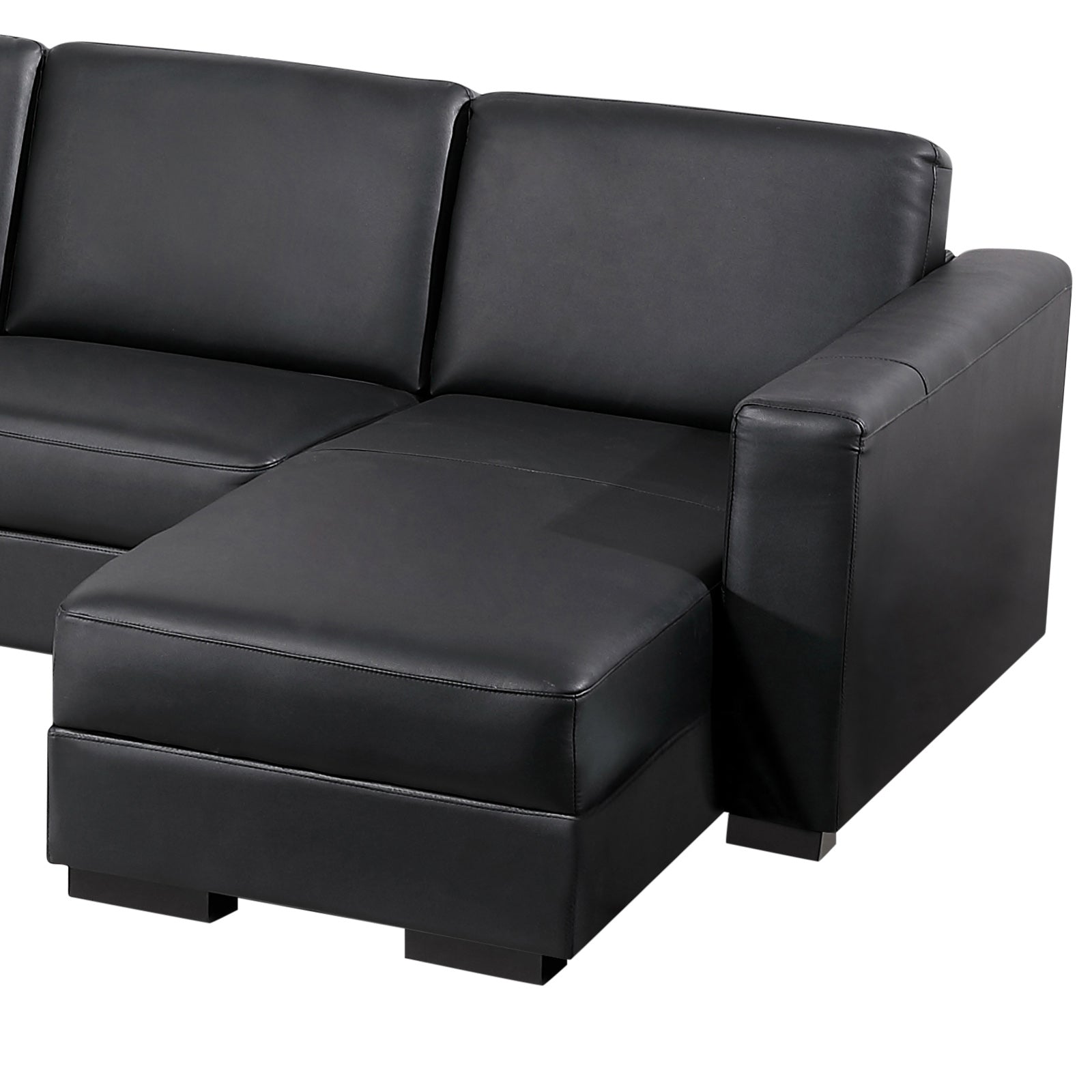 Lounge Set Luxurious 6 Seater Bonded Leather Corner Sofa Living Room Couch in Black with Chaise - Cosy Abode