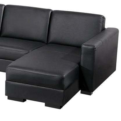Lounge Set Luxurious 6 Seater Bonded Leather Corner Sofa Living Room Couch in Black with Chaise - Cosy Abode