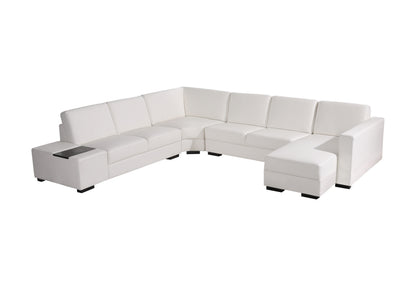 Lounge Set Luxurious 6 Seater Bonded Leather Corner Sofa Living Room Couch in White with Chaise - Cosy Abode