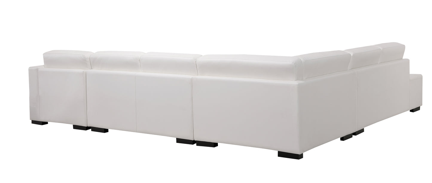 Lounge Set Luxurious 6 Seater Bonded Leather Corner Sofa Living Room Couch in White with Chaise - Cosy Abode