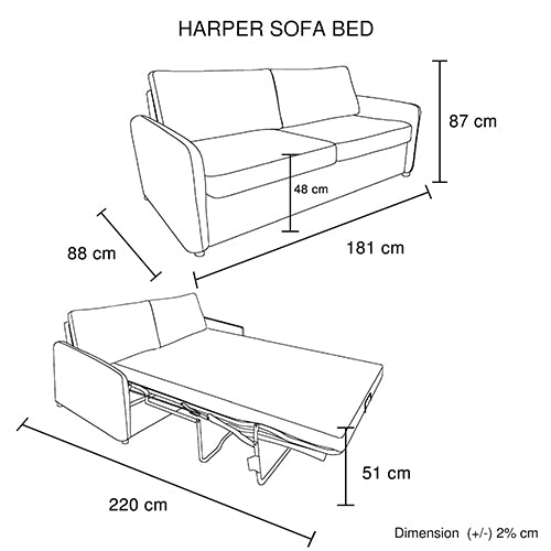 Harper Multifunctional 3 Seater Sofa Bed Fabric Upholstery Wooden Structure - Cosy Abode