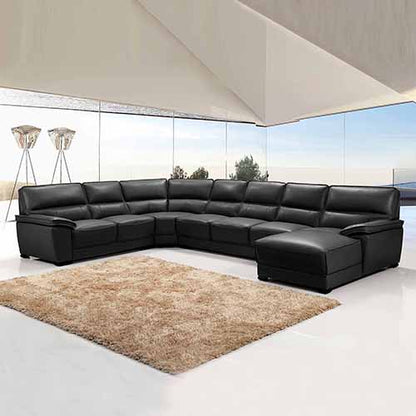 Lounge Set Luxurious 7 Seater Bonded Leather Corner Sofa Living Room Couch in Black with Chaise - Cosy Abode