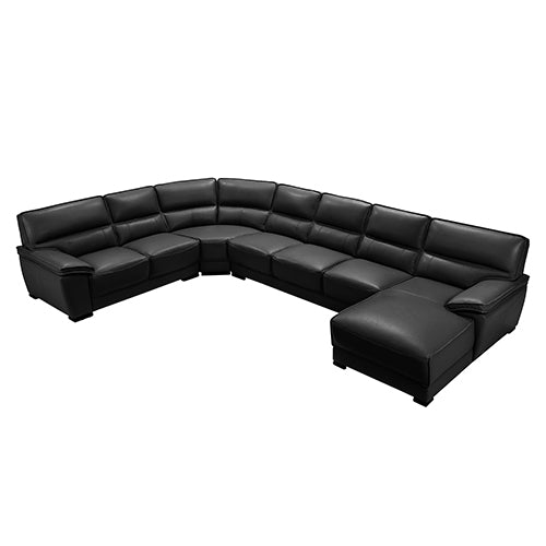Lounge Set Luxurious 7 Seater Bonded Leather Corner Sofa Living Room Couch in Black with Chaise - Cosy Abode