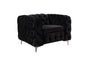Single Seater Black Sofa Classic Armchair Button Tufted in Velvet Fabric with Metal Legs - Cosy Abode