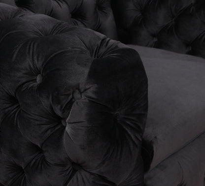 Single Seater Black Sofa Classic Armchair Button Tufted in Velvet Fabric with Metal Legs - Cosy Abode