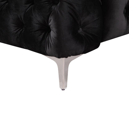 Single Seater Black Sofa Classic Armchair Button Tufted in Velvet Fabric with Metal Legs - Cosy Abode