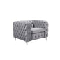 Single Seater Grey Sofa Classic Armchair Button Tufted in Velvet Fabric with Metal Legs - Cosy Abode