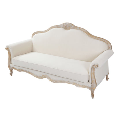 Oak Wood White Washed Finish Rolled Armrest 3 Seater Sofa Linen Fabric - Cosy Abode