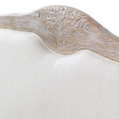 Oak Wood White Washed Finish Rolled Armrest 3 Seater Sofa Linen Fabric - Cosy Abode
