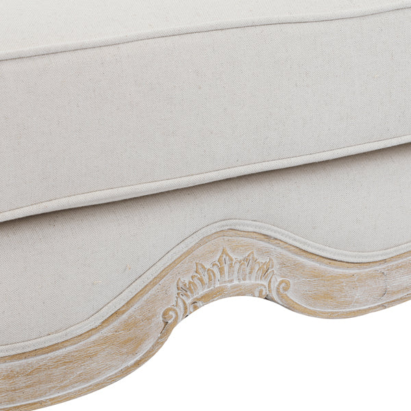 Oak Wood White Washed Finish Rolled Armrest 3 Seater Sofa Linen Fabric - Cosy Abode