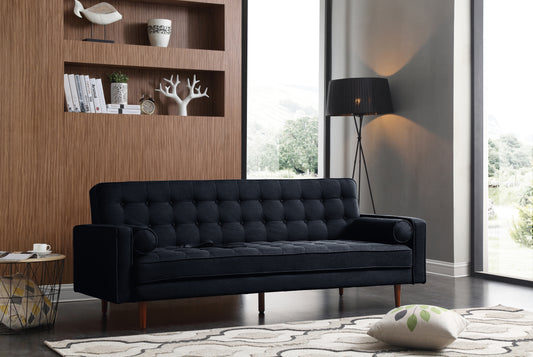 Sofa Bed 3 Seater Button Tufted Lounge Set for Living Room Couch in Velvet Black Colour - Cosy Abode