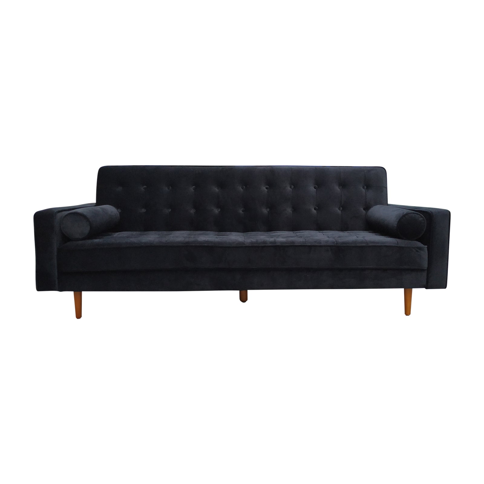 Sofa Bed 3 Seater Button Tufted Lounge Set for Living Room Couch in Velvet Black Colour - Cosy Abode
