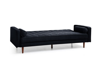 Sofa Bed 3 Seater Button Tufted Lounge Set for Living Room Couch in Velvet Black Colour - Cosy Abode