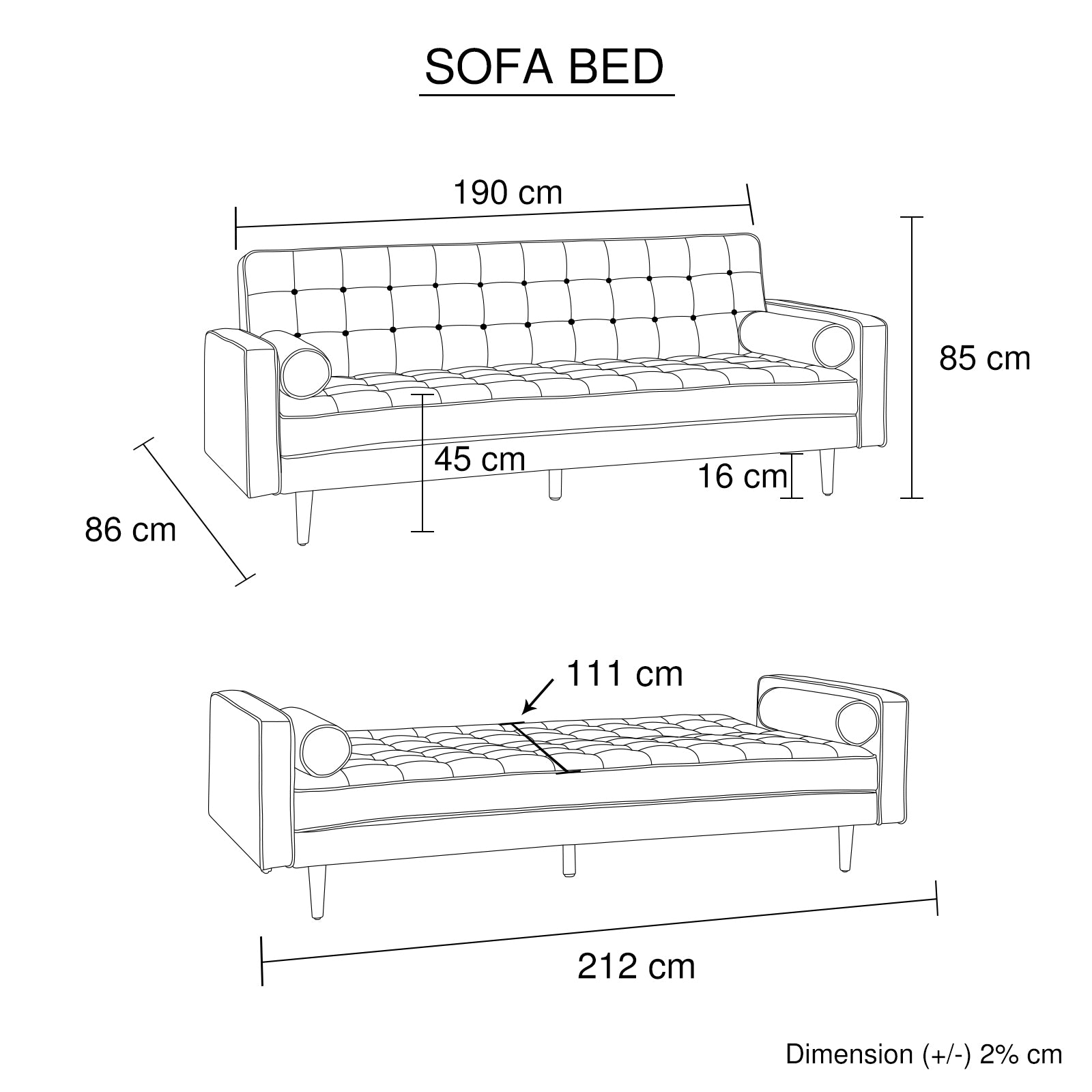 Sofa Bed 3 Seater Button Tufted Lounge Set for Living Room Couch in Velvet Black Colour - Cosy Abode