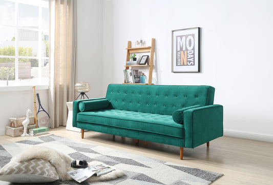 Sofa Bed 3 Seater Button Tufted Lounge Set for Living Room Couch in Velvet Green Colour - Cosy Abode