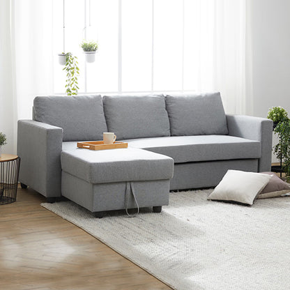 Murry 2 Seater Sofa Bed With Pull Out Storage Corner Lounge Set In Grey With Chaise - Cosy Abode