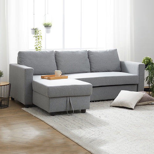 Murry 2 Seater Sofa Bed With Pull Out Storage Corner Lounge Set In Grey With Chaise - Cosy Abode