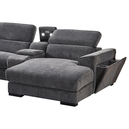 Grey Colour Corner Sofa Chaise Premium Fabric Electric Recliner With Manual Headrest Cup-Holder Charging Point Lighting - Cosy Abode
