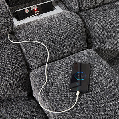 Grey Colour Corner Sofa Chaise Premium Fabric Electric Recliner With Manual Headrest Cup-Holder Charging Point Lighting - Cosy Abode