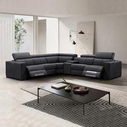 Washington Genuine Leather 6 Seater Corner Sofa With 2 Electric Recliners And Reversible Console - Cosy Abode