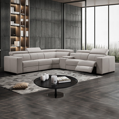 Washington Genuine Leather 6 Seater Corner Sofa With 2 Electric Recliners And Reversible Console - Cosy Abode