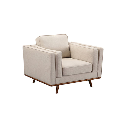Single Seater Armchair Sofa Modern Lounge Accent Chair in Beige Fabric with Wooden Frame - Cosy Abode