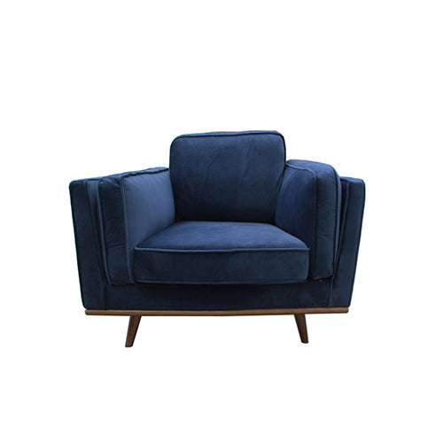 Single Seater Armchair Sofa Modern Lounge Accent Chair in Soft Blue Velvet with Wooden Frame - Cosy Abode