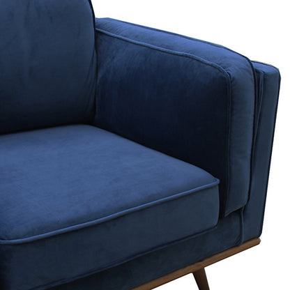 Single Seater Armchair Sofa Modern Lounge Accent Chair in Soft Blue Velvet with Wooden Frame - Cosy Abode