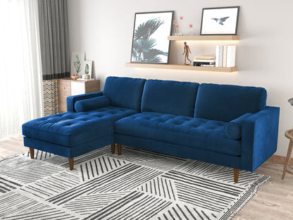 Velvet Upholstery 2 Seater Tufted Sofa Blue Color Lounge Set for Living Room Couch with Chaise - Cosy Abode
