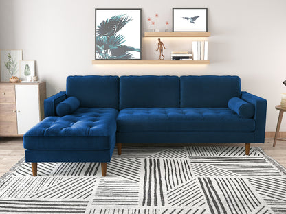 Velvet Upholstery 2 Seater Tufted Sofa Blue Color Lounge Set for Living Room Couch with Chaise - Cosy Abode