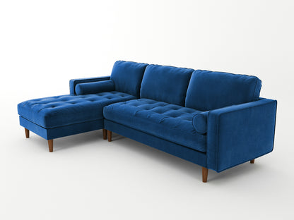 Velvet Upholstery 2 Seater Tufted Sofa Blue Color Lounge Set for Living Room Couch with Chaise - Cosy Abode