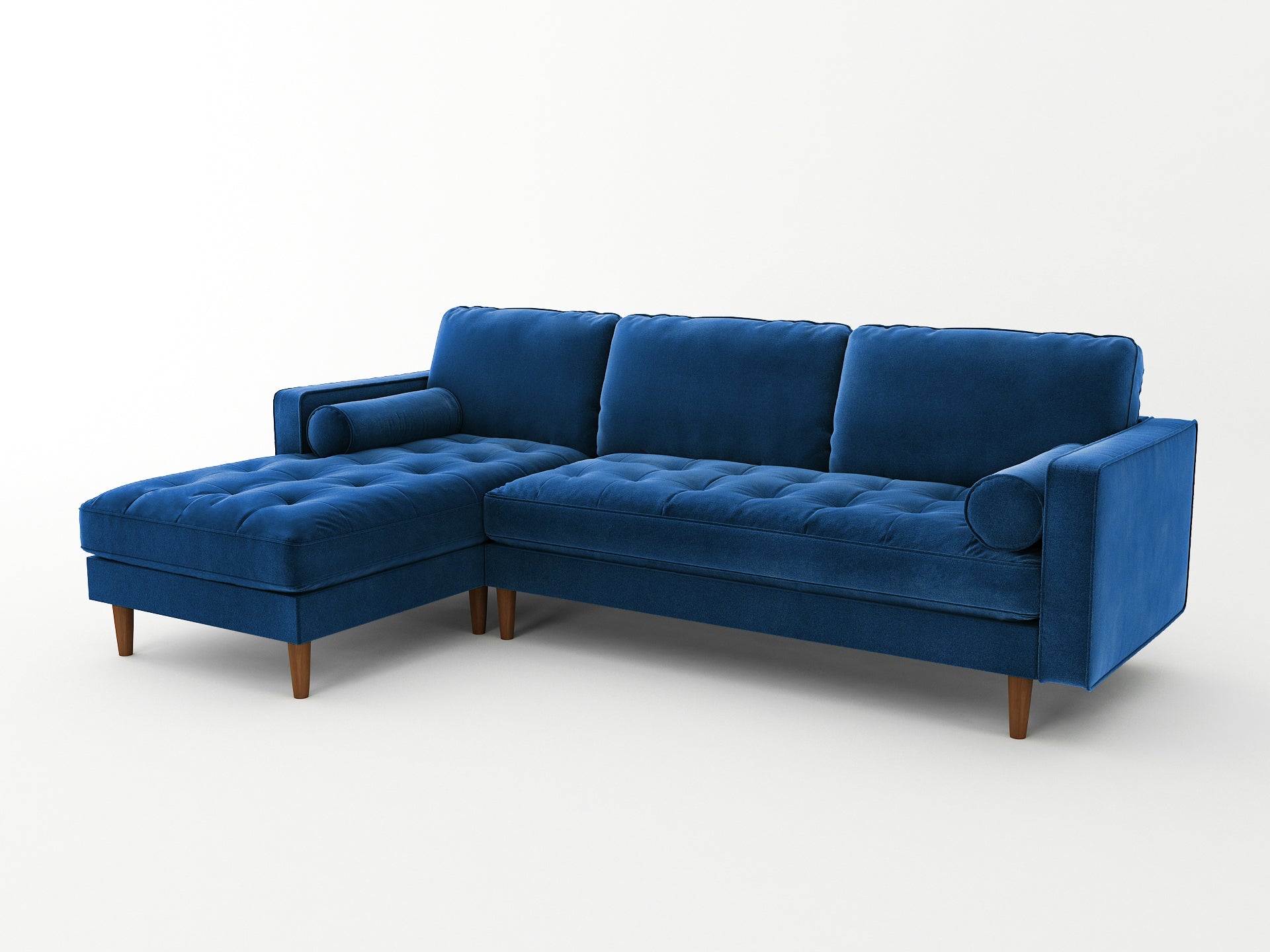 Velvet Upholstery 2 Seater Tufted Sofa Blue Color Lounge Set for Living Room Couch with Chaise - Cosy Abode