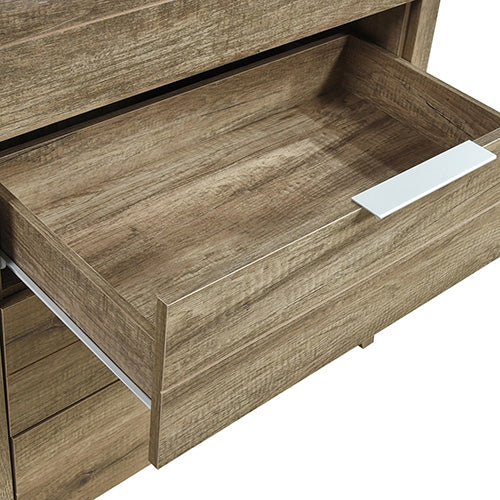 Tallboy with 5 Storage Drawers Natural Wood like MDF in Oak Colour - Cosy Abode